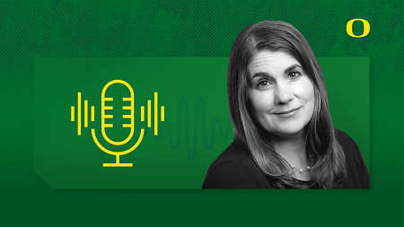 A promotional graphic for the This is Oregon Podcast that includes Jen Doty's headshot